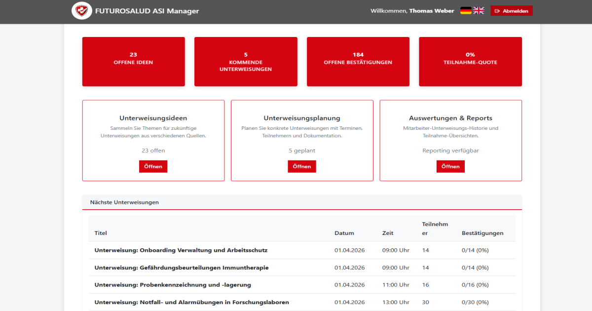 FUTUROSALUD ASI Manager Unterweisungsmanager